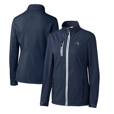 Women's Cutter & Buck Navy Gwinnett Stripers Clique Telemark Eco Stretch Softshell Full-Zip Jacket