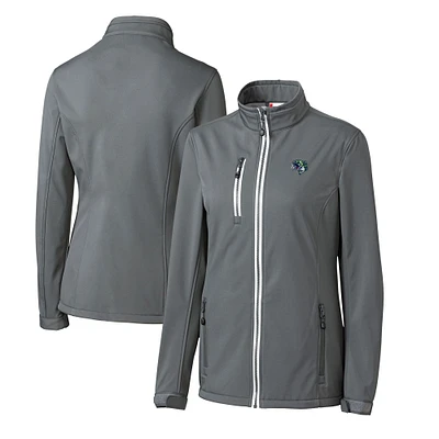 Women's Cutter & Buck Steel Gwinnett Stripers Clique Telemark Eco Stretch Softshell Full-Zip Jacket