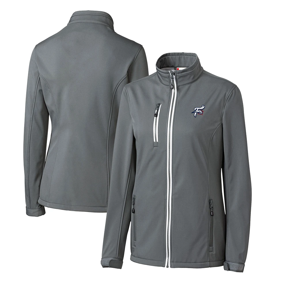 Women's Cutter & Buck Steel Reading Fightin Phils Clique Telemark Eco Stretch Softshell Full-Zip Jacket