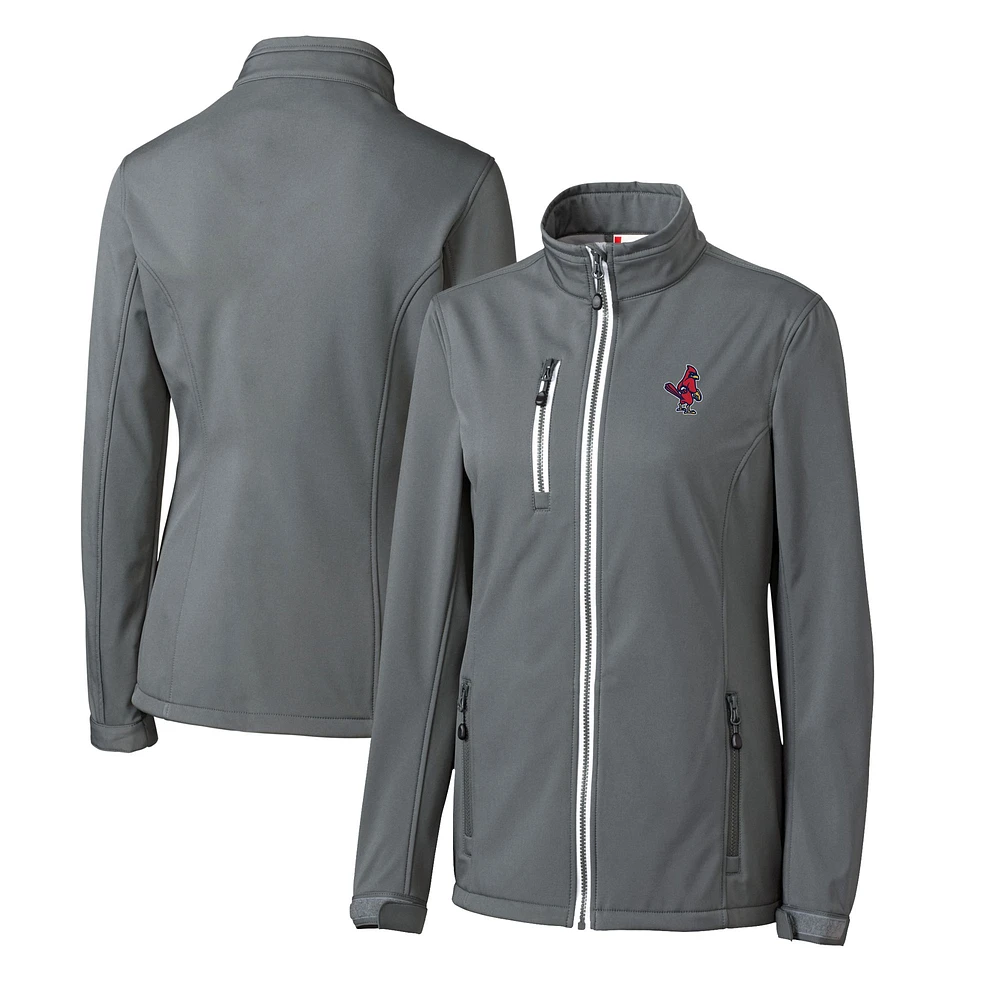 Women's Cutter & Buck Steel Memphis Redbirds Clique Telemark Eco Stretch Softshell Full-Zip Jacket