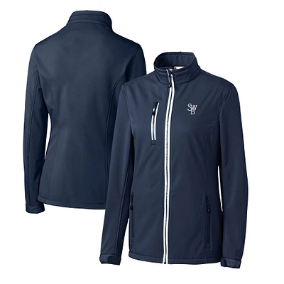 Women's Cutter & Buck Navy Scranton Wilkes-Barre RailRiders Clique Telemark Eco Stretch Softshell Full-Zip Jacket