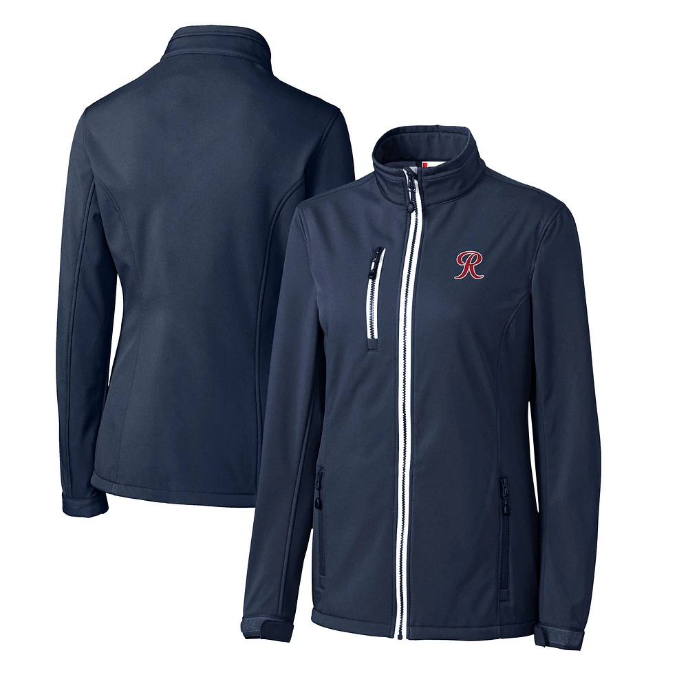 Women's Cutter & Buck Navy Tacoma Rainiers Clique Telemark Eco Stretch Softshell Full-Zip Jacket