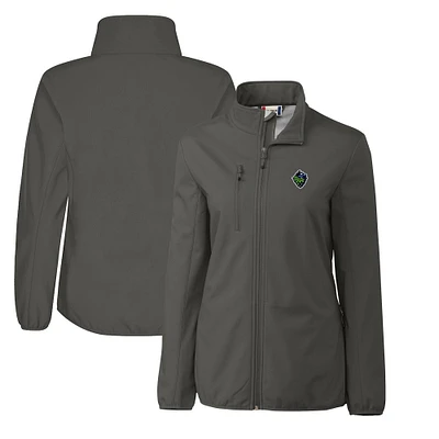 Women's Cutter & Buck Steel Hillsboro Hops Clique Trail Stretch Softshell Full-Zip Jacket