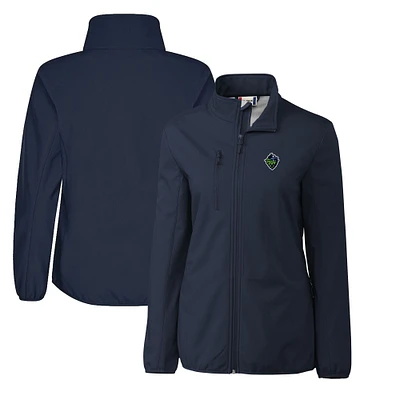 Women's Cutter & Buck Navy Hillsboro Hops Clique Trail Stretch Softshell Full-Zip Jacket