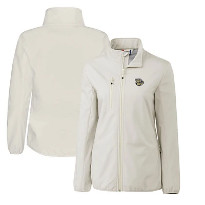 Women's Cutter & Buck Gray Lehigh Valley IronPigs Clique Trail Stretch Softshell Full-Zip Jacket
