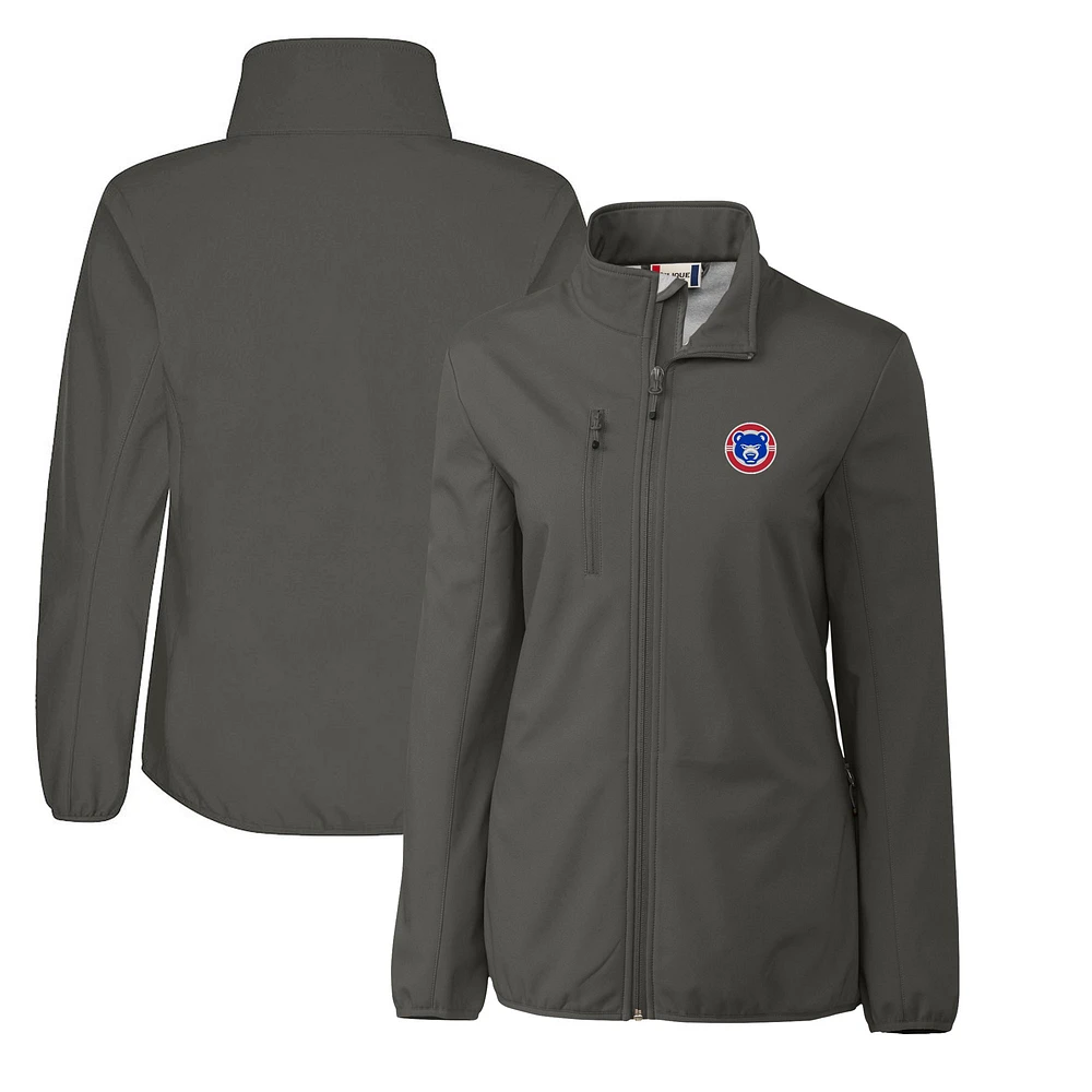 Women's Cutter & Buck Steel South Bend Cubs Clique Trail Stretch Softshell Full-Zip Jacket