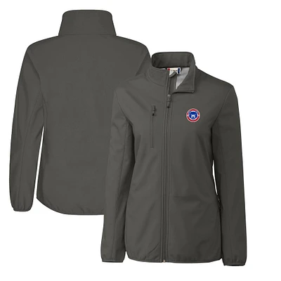 Women's Cutter & Buck Steel South Bend Cubs Clique Trail Stretch Softshell Full-Zip Jacket
