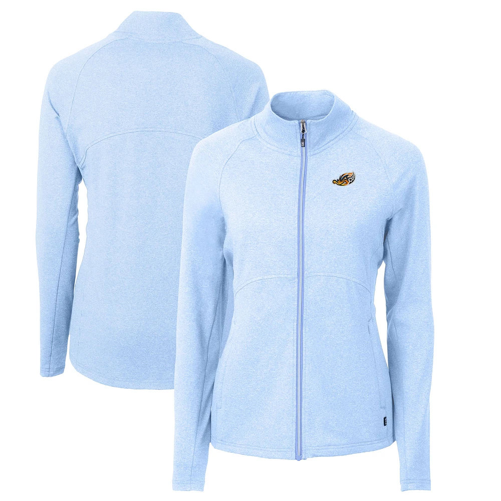 Women's Cutter & Buck Heather Powder Blue Akron RubberDucks Adapt Eco Knit Recycled Full-Zip Jacket