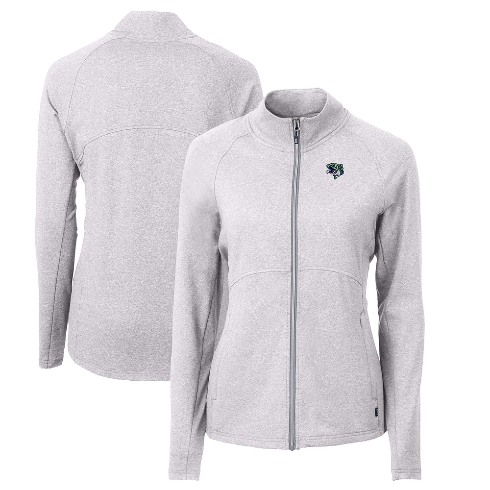 Women's Cutter & Buck Heather Gray Gwinnett Stripers Adapt Eco Knit Recycled Full-Zip Jacket