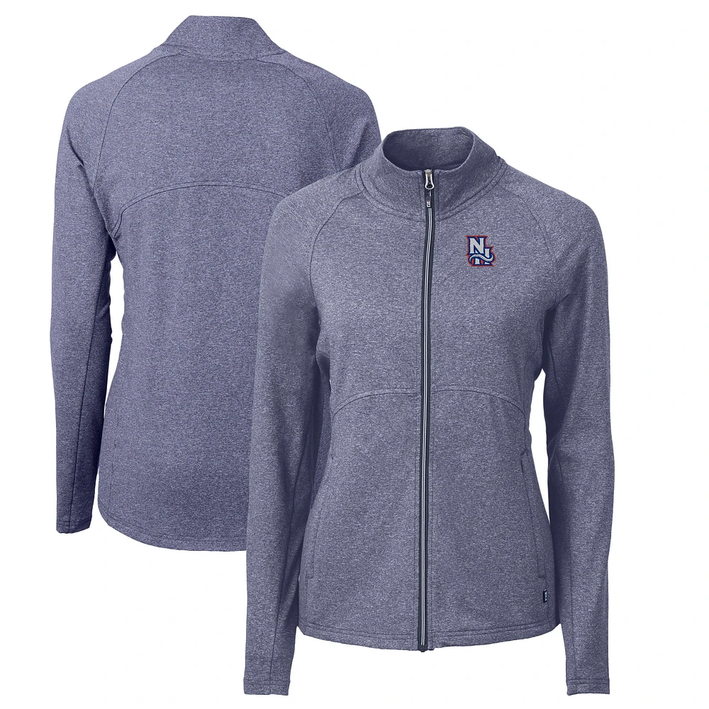 Women's Cutter & Buck Heather Navy New Hampshire Fisher Cats Adapt Eco Knit Recycled Full-Zip Jacket