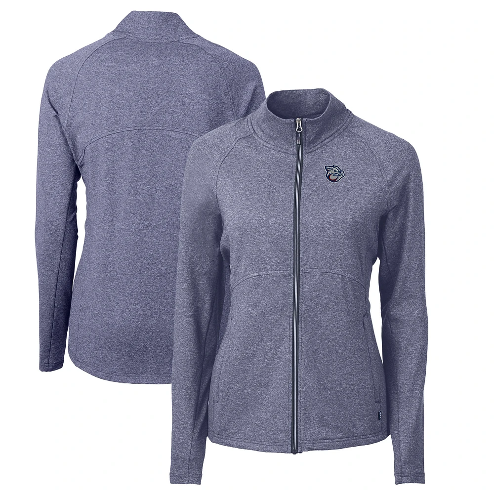 Women's Cutter & Buck Heather Navy Lehigh Valley IronPigs Adapt Eco Knit Recycled Full-Zip Jacket