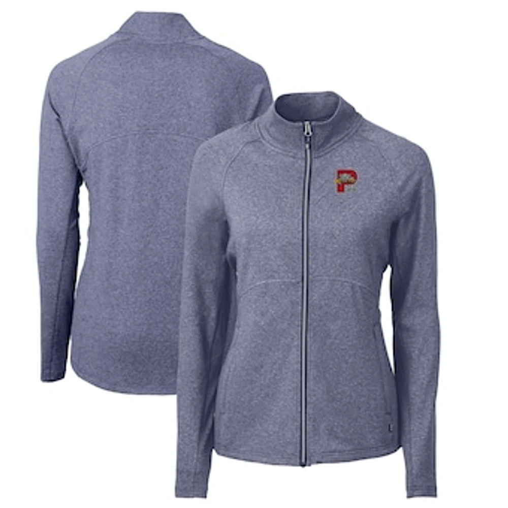 Women's Cutter & Buck Heather Navy Portland Sea Dogs Adapt Eco Knit Recycled Full-Zip Jacket