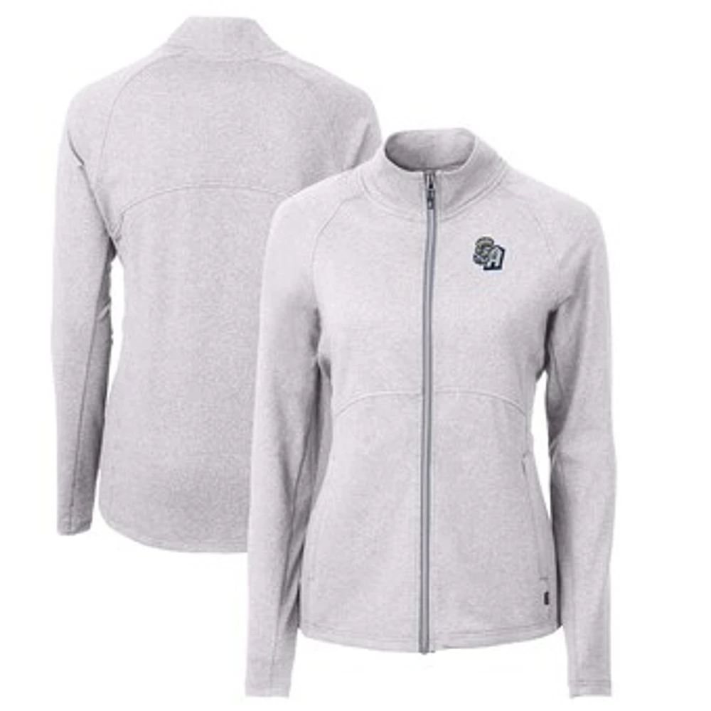 Women's Cutter & Buck Heather Gray San Antonio Missions Adapt Eco Knit Recycled Full-Zip Jacket