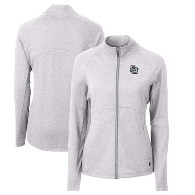 Women's Cutter & Buck Heather Gray San Antonio Missions Adapt Eco Knit Recycled Full-Zip Jacket