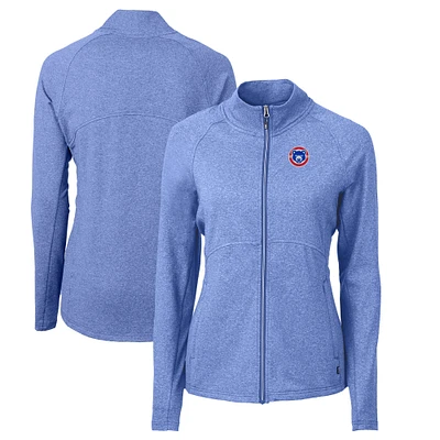 Women's Cutter & Buck Heather Blue South Bend Cubs Adapt Eco Knit Recycled Full-Zip Jacket