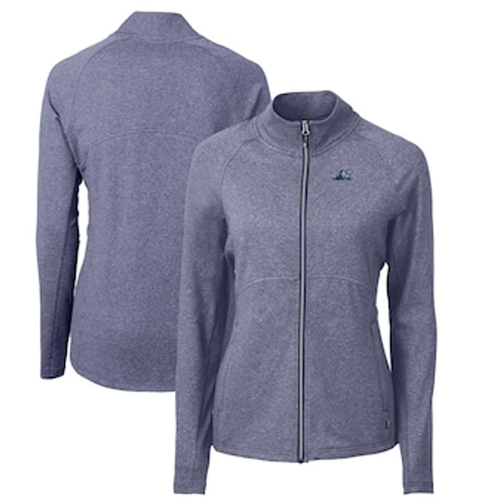 Women's Cutter & Buck Heather Navy West Michigan Whitecaps Adapt Eco Knit Recycled Full-Zip Jacket