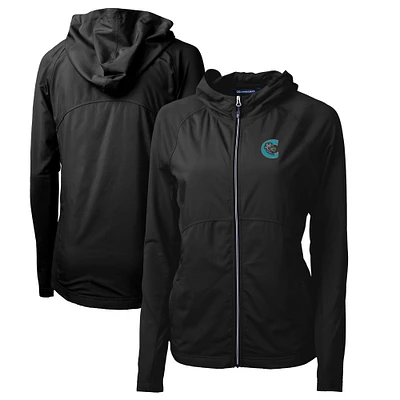 Women's Cutter & Buck Black Charlotte Knights Adapt Eco Knit Hybrid Recycled Raglan Full-Zip Jacket