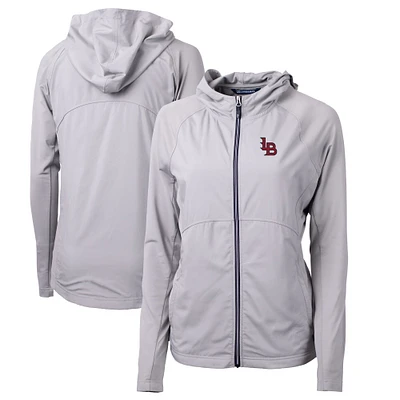 Women's Cutter & Buck Gray Louisville Bats Adapt Eco Knit Hybrid Recycled Raglan Full-Zip Jacket