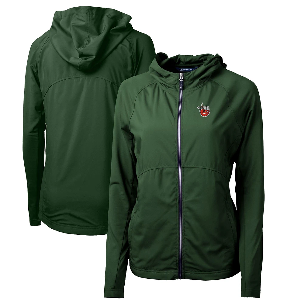 Women's Cutter & Buck Hunter Green Fort Wayne TinCaps Adapt Eco Knit Hybrid Recycled Raglan Full-Zip Jacket