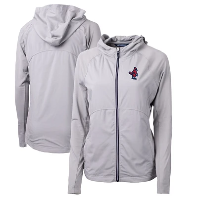 Women's Cutter & Buck Gray Memphis Redbirds Adapt Eco Knit Hybrid Recycled Raglan Full-Zip Jacket