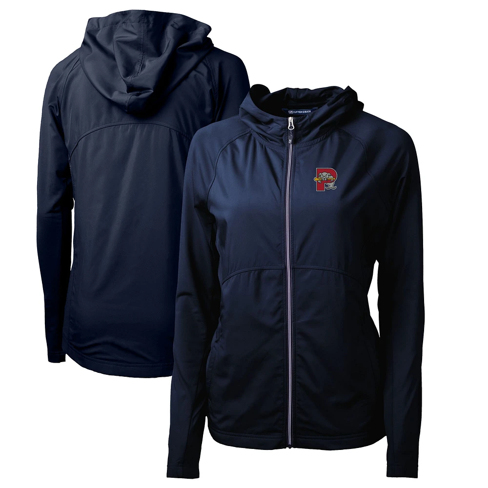 Women's Cutter & Buck Navy Portland Sea Dogs Adapt Eco Knit Hybrid Recycled Raglan Full-Zip Jacket