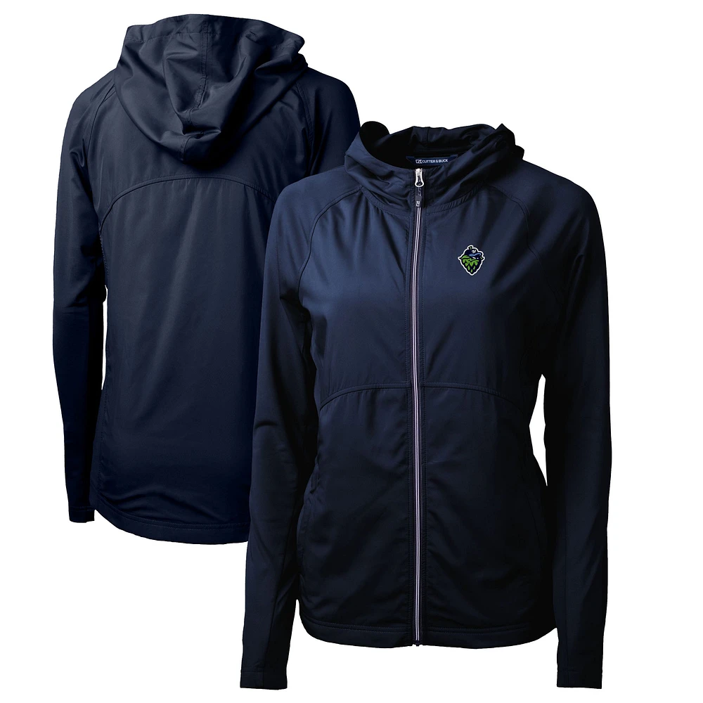 Women's Cutter & Buck Navy Hillsboro Hops Adapt Eco Knit Hybrid Recycled Raglan Full-Zip Jacket