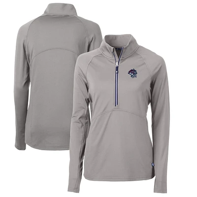 Women's Cutter & Buck Gray Binghamton Rumble Ponies Adapt Eco Knit Stretch Recycled Half-Zip Top