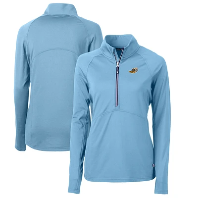 Women's Cutter & Buck Powder Blue Akron RubberDucks Adapt Eco Knit Stretch Recycled Half-Zip Top