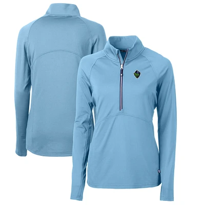 Women's Cutter & Buck Powder Blue Hillsboro Hops Adapt Eco Knit Stretch Recycled Half-Zip Top