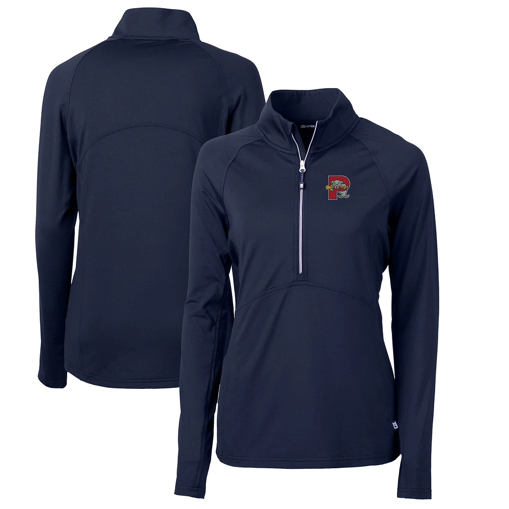 Women's Cutter & Buck Navy Portland Sea Dogs Adapt Eco Knit Stretch Recycled Half-Zip Top