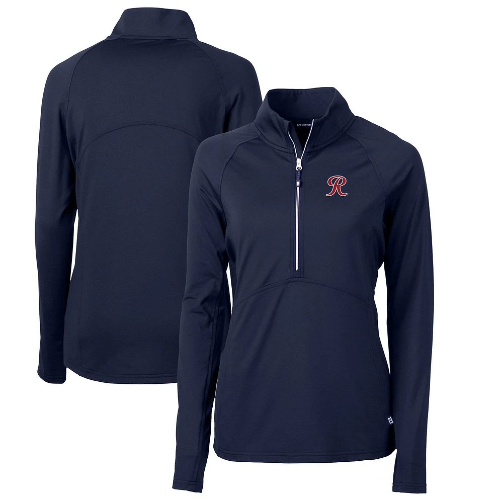 Women's Cutter & Buck Navy Tacoma Rainiers Adapt Eco Knit Stretch Recycled Half-Zip Top