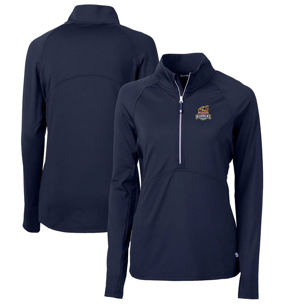 Women's Cutter & Buck Navy Toledo Mud Hens Adapt Eco Knit Stretch Recycled Half-Zip Top