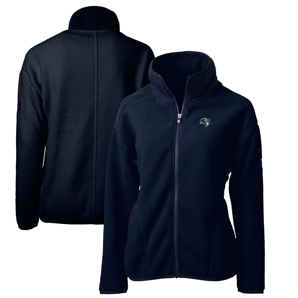 Women's Cutter & Buck Navy Gwinnett Stripers Cascade Eco Sherpa Full-Zip Fleece Jacket