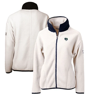Women's Cutter & Buck Oatmeal Gwinnett Stripers Cascade Eco Sherpa Full-Zip Fleece Jacket