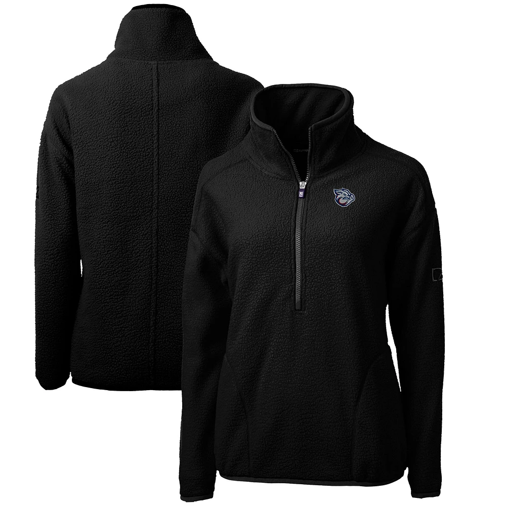 Women's Cutter & Buck Black Lehigh Valley IronPigs Cascade Eco Sherpa Fleece Half-Zip Jacket