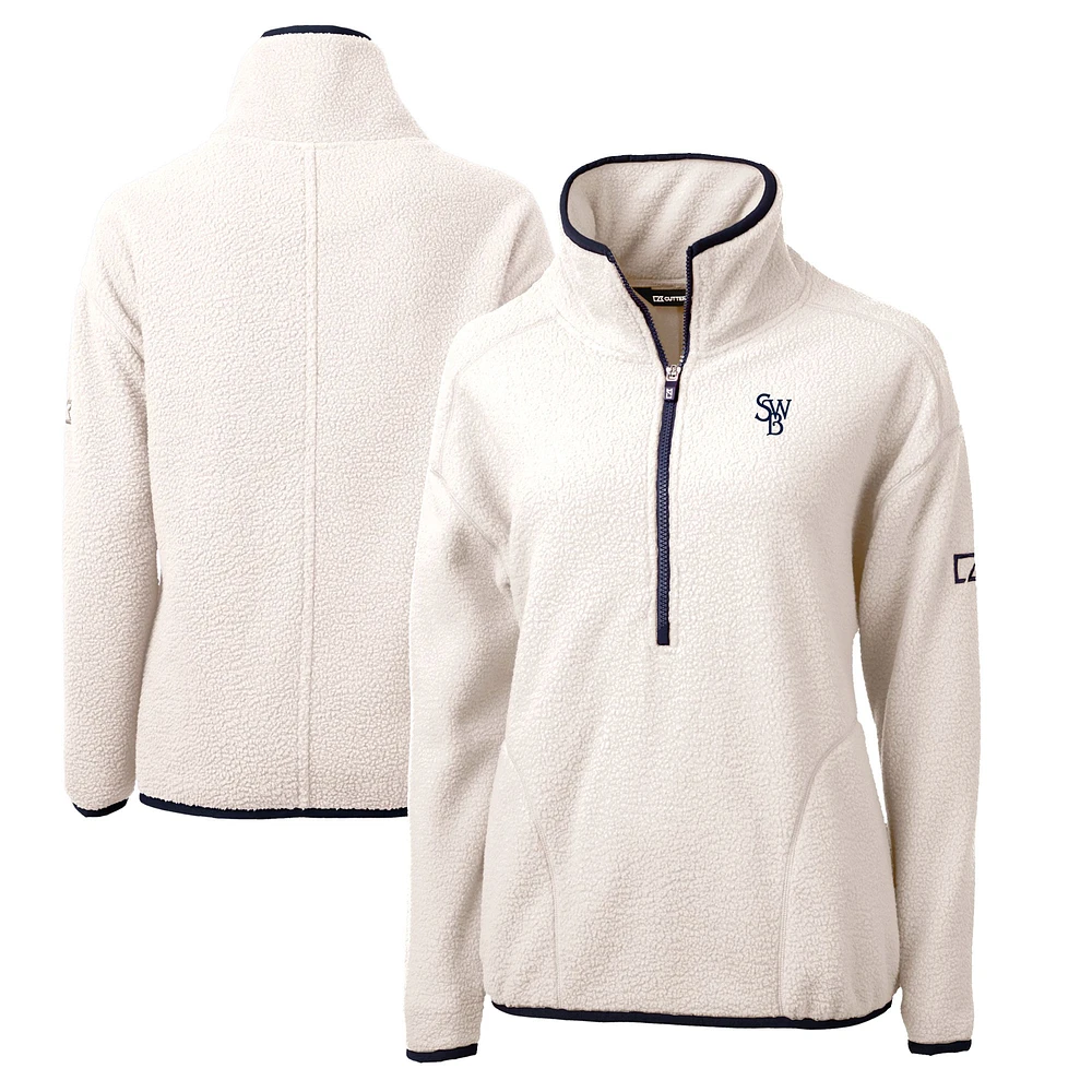 Women's Cutter & Buck Oatmeal Scranton Wilkes-Barre RailRiders Cascade Eco Sherpa Fleece Half-Zip Jacket