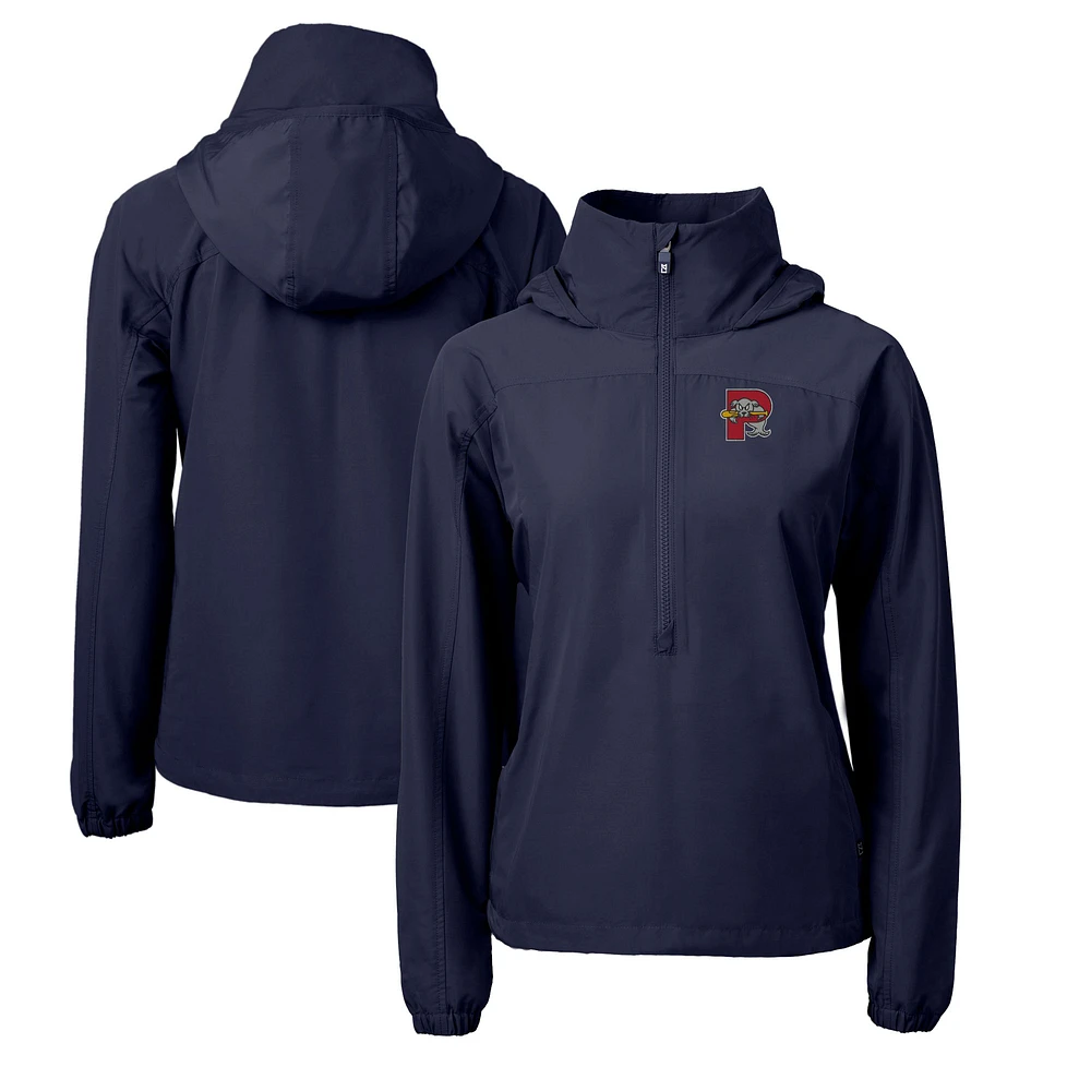 Women's Cutter & Buck Navy/ Portland Sea Dogs Charter Eco Recycled Half-Zip Anorak Jacket
