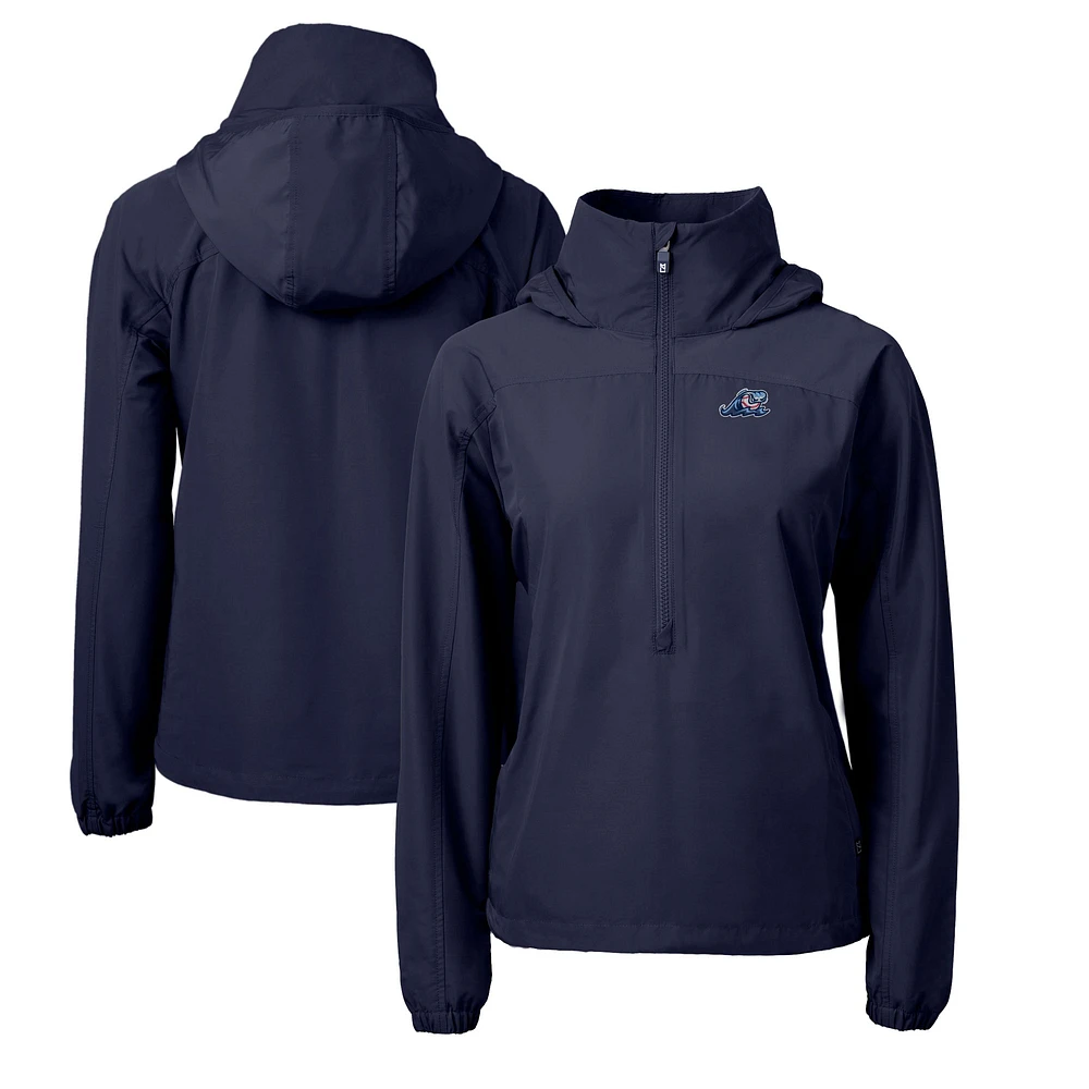 Women's Cutter & Buck Navy/ West Michigan Whitecaps Charter Eco Recycled Half-Zip Anorak Jacket