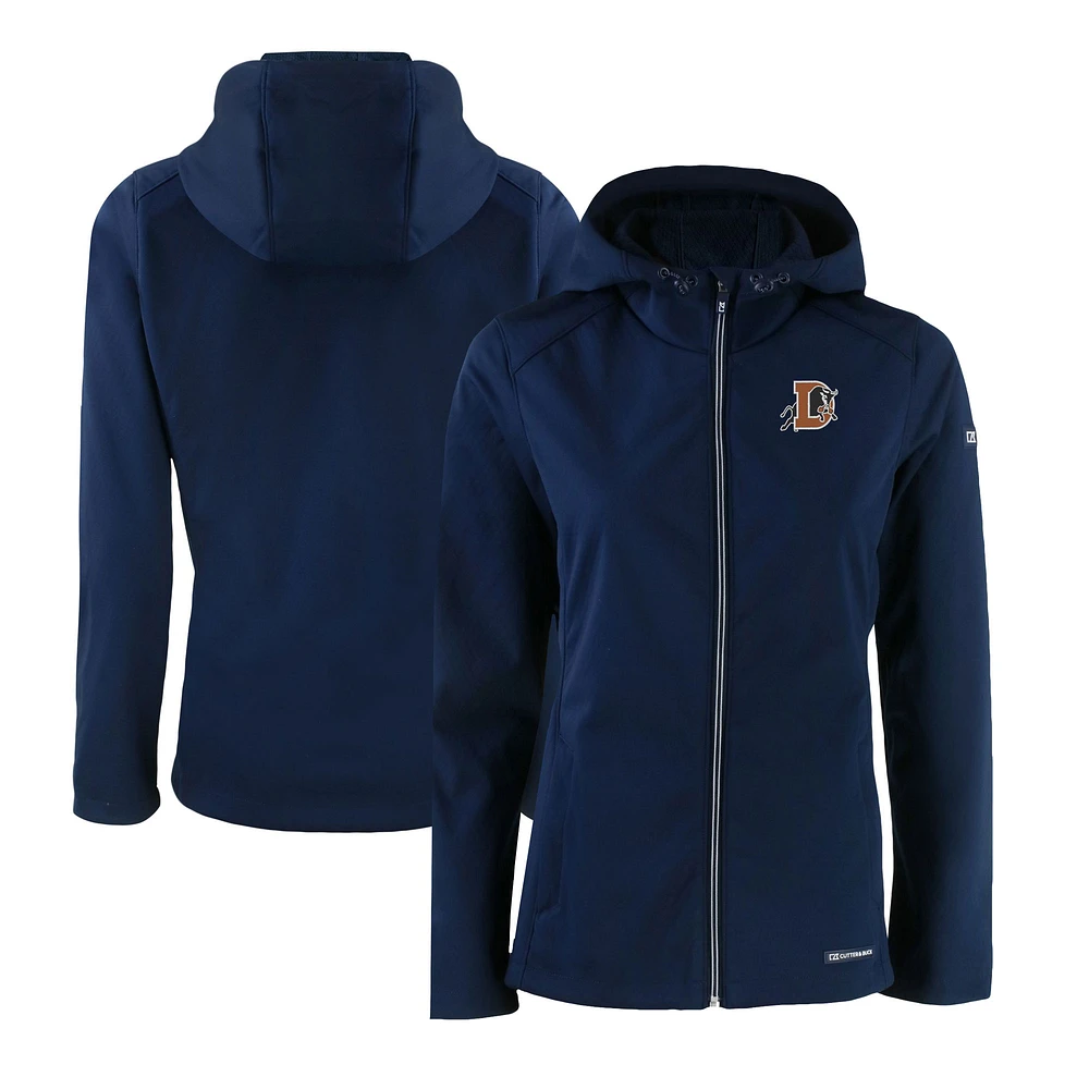 Women's Cutter & Buck Navy Durham Bulls Evoke Eco Softshell Recycled Full-Zip Jacket