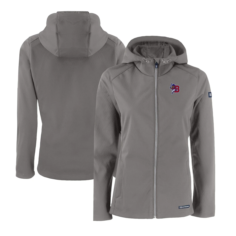Women's Cutter & Buck Steel Buffalo Bisons Evoke Eco Softshell Recycled Full-Zip Jacket