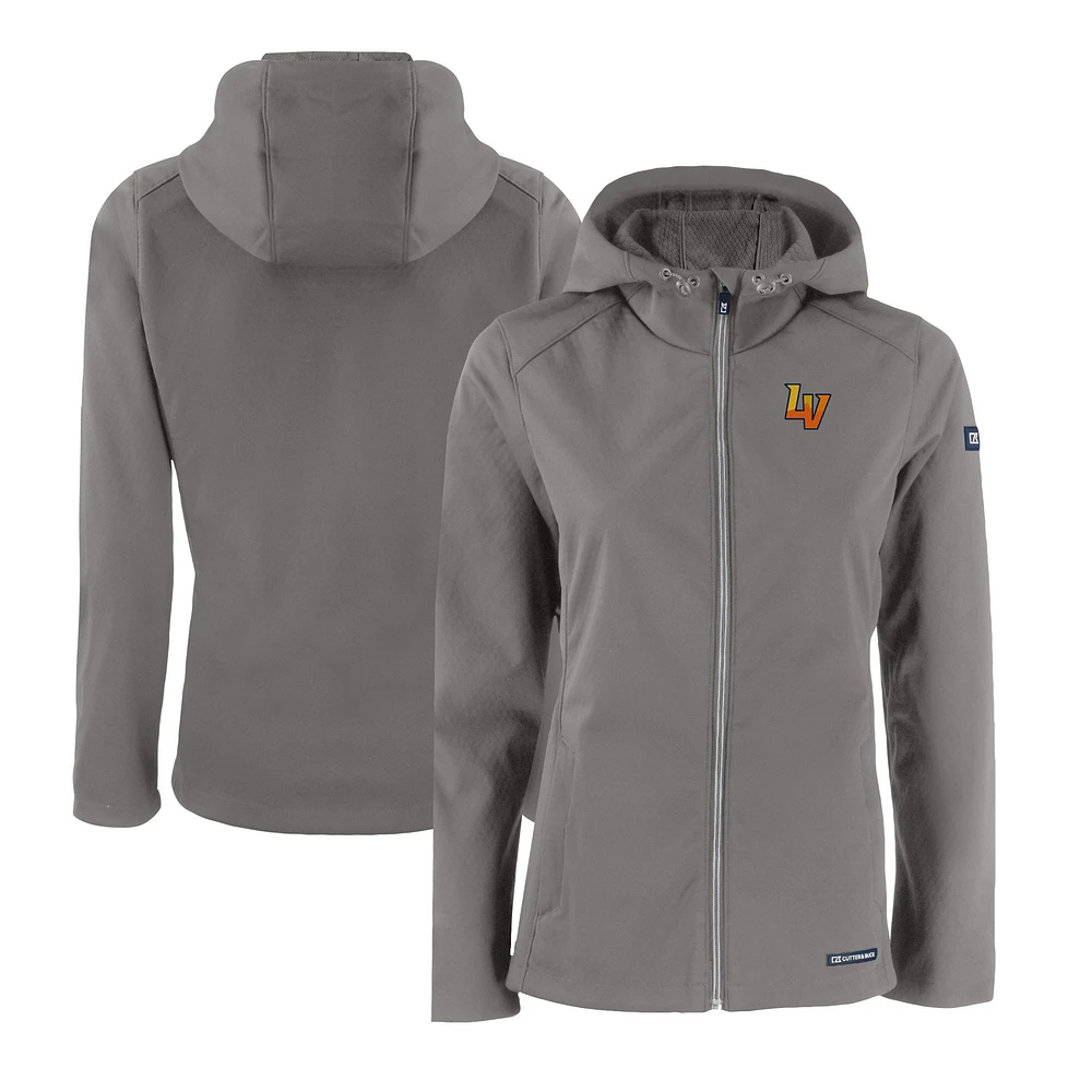 Women's Cutter & Buck Steel Las Vegas Aviators Evoke Eco Softshell Recycled Full-Zip Jacket