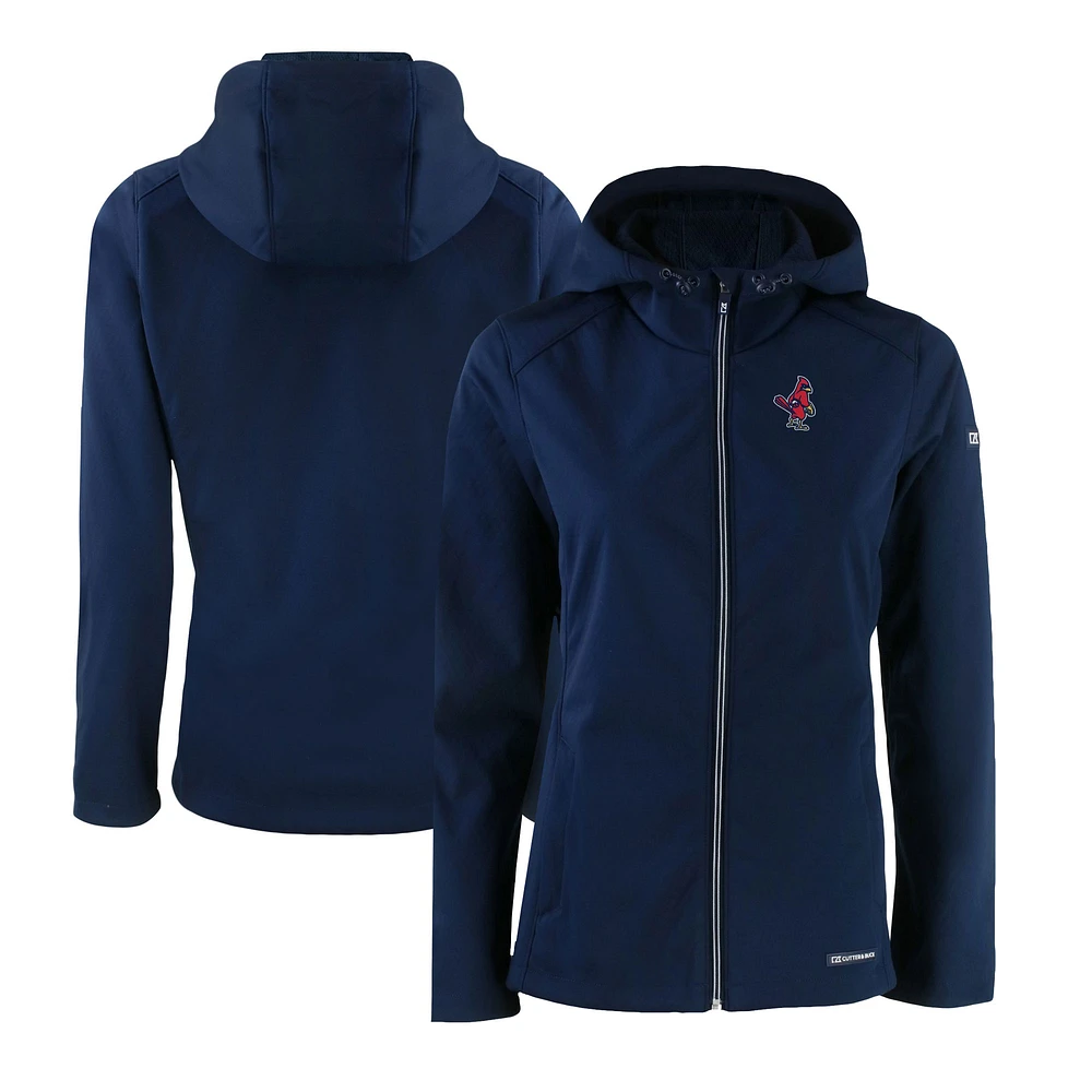 Women's Cutter & Buck Navy Memphis Redbirds Evoke Eco Softshell Recycled Full-Zip Jacket