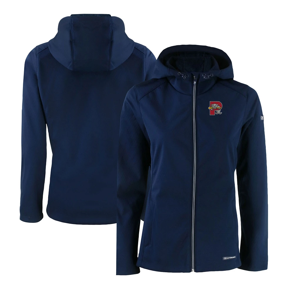 Women's Cutter & Buck Navy Portland Sea Dogs Evoke Eco Softshell Recycled Full-Zip Jacket