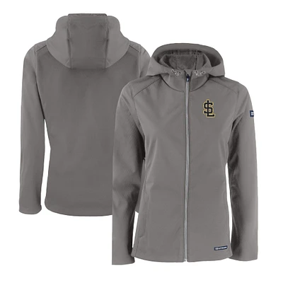 Women's Cutter & Buck Steel Salt Lake Bees Evoke Eco Softshell Recycled Full-Zip Jacket