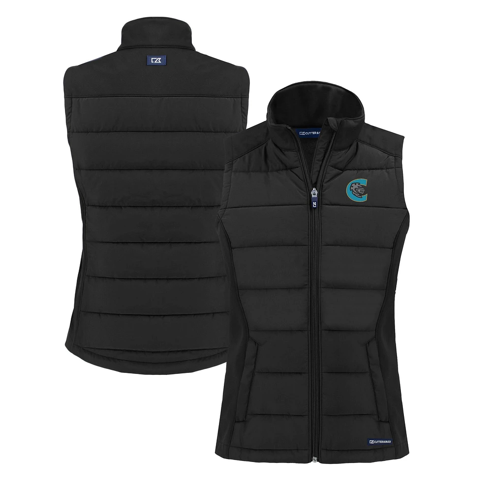 Women's Cutter & Buck Charlotte Knights Evoke Hybrid PrimaLoft Eco Softshell Recycled Full-Zip Vest