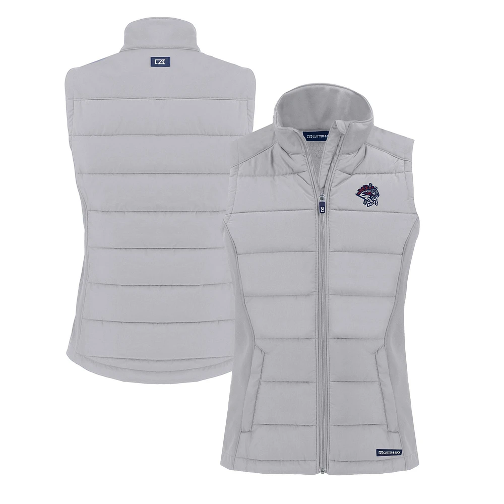 Women's Cutter & Buck Gray Binghamton Rumble Ponies Evoke Hybrid PrimaLoft Eco Softshell Recycled Full-Zip Vest