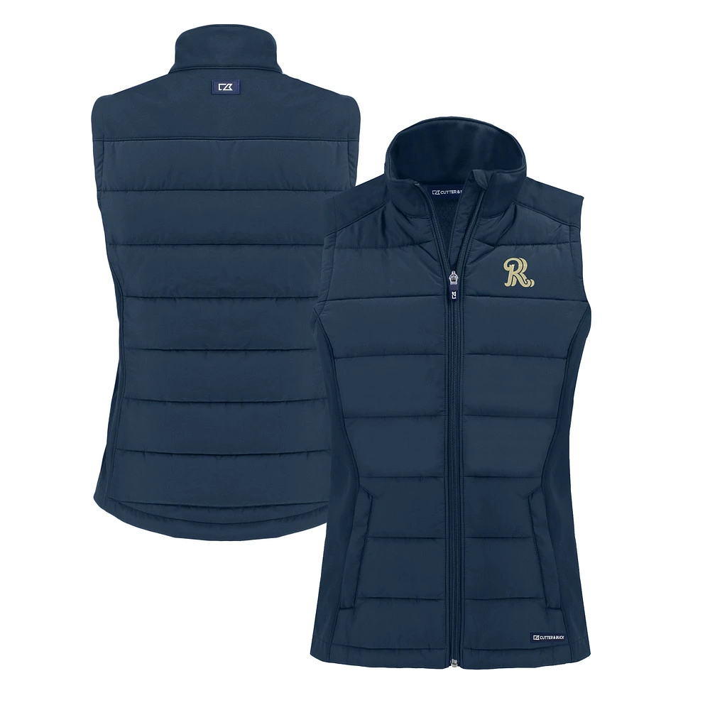 Women's Cutter & Buck Navy Frisco RoughRiders Evoke Hybrid PrimaLoft Eco Softshell Recycled Full-Zip Vest