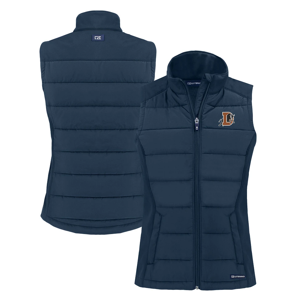 Women's Cutter & Buck Navy Durham Bulls Evoke Hybrid PrimaLoft Eco Softshell Recycled Full-Zip Vest
