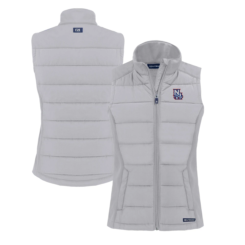 Women's Cutter & Buck Gray New Hampshire Fisher Cats Evoke Hybrid PrimaLoft Eco Softshell Recycled Full-Zip Vest