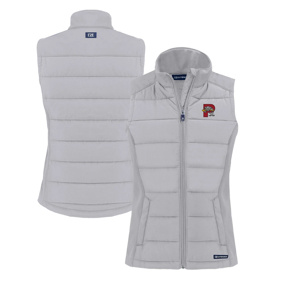 Women's Cutter & Buck Gray Portland Sea Dogs Evoke Hybrid PrimaLoft Eco Softshell Recycled Full-Zip Vest